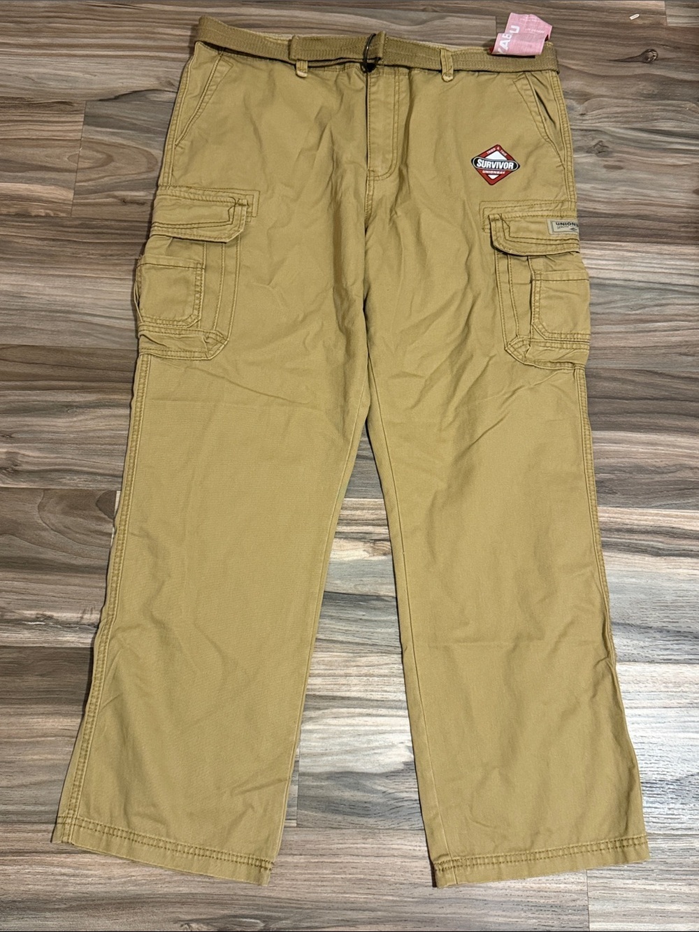 Union Bay Cargo Pants Mens 42x32 Khaki Tan Survivor Belted Style Cotton NWT
